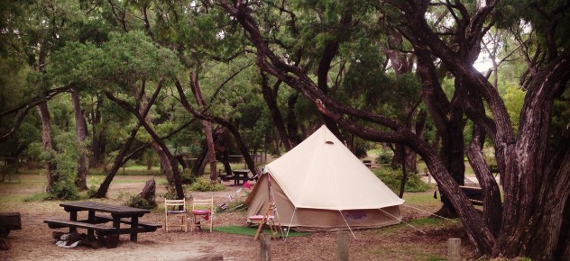 4 metre bell set up at Contos campground, Margret River as a birthday surprise